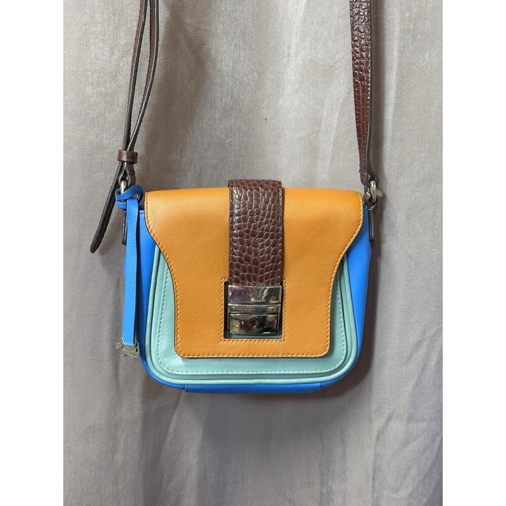 Radley London crossbody Bag Purse Blue Turquoise Tan Brown Colorblock